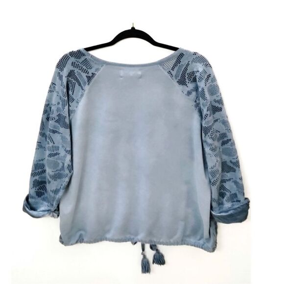 ANTHROPOLOGIE SATURDAY SUNDAY BLUE LASER CUT ROLLED SLEEVES PULLOVER TOP SZ M - Picture 4 of 7